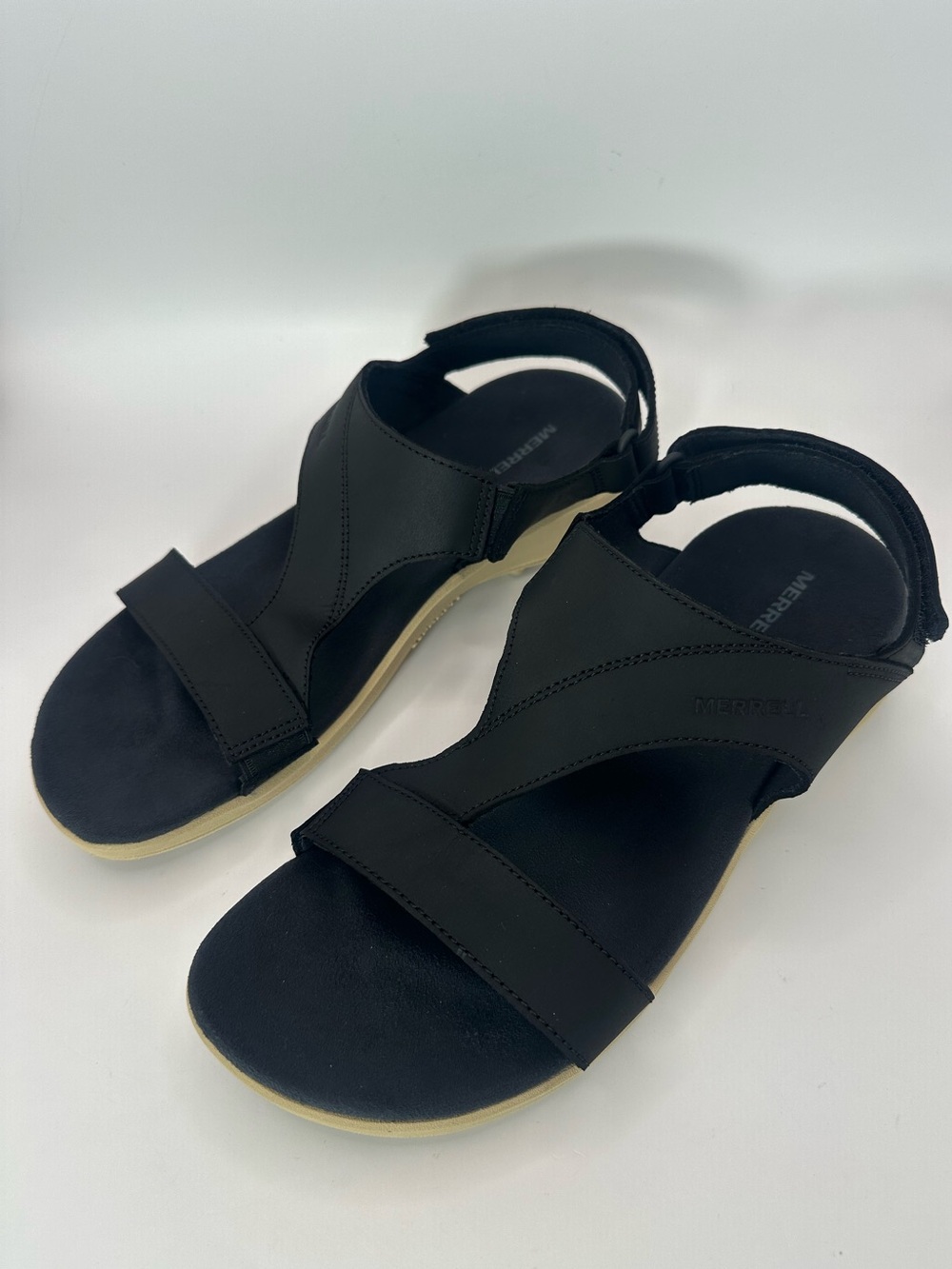Merrell Women's Black Sandal with Tan Sole